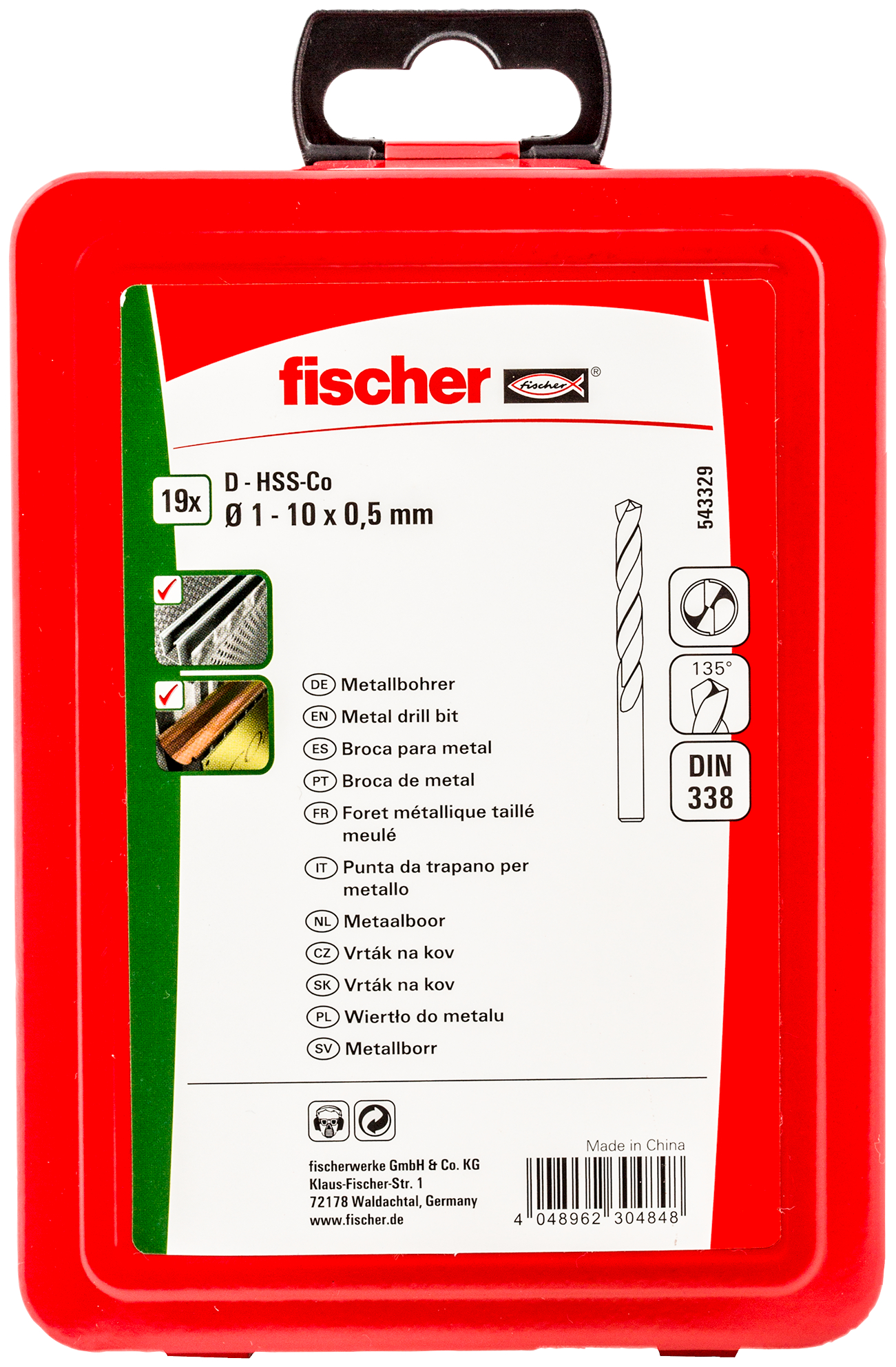 Sada kobaltových vrtáků do kovu fischer HSS-Co 1-10 mm (19 ks)
